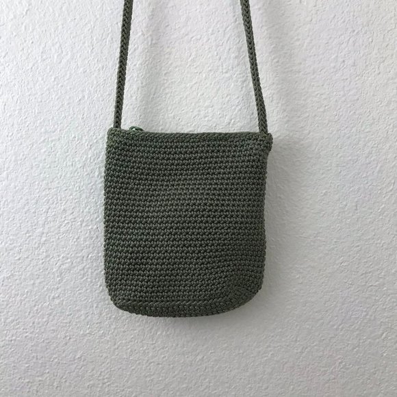 Vintage 90s green knit crossbody bag purse - Picture 3 of 4
